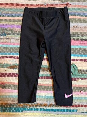 Nike Girls' Black Leggings with Pink Swoosh